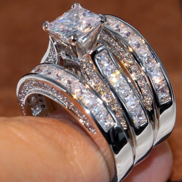 *NEW 925 Silver Diamond 3PC Wedding Ring Set - Picture 3 of 3